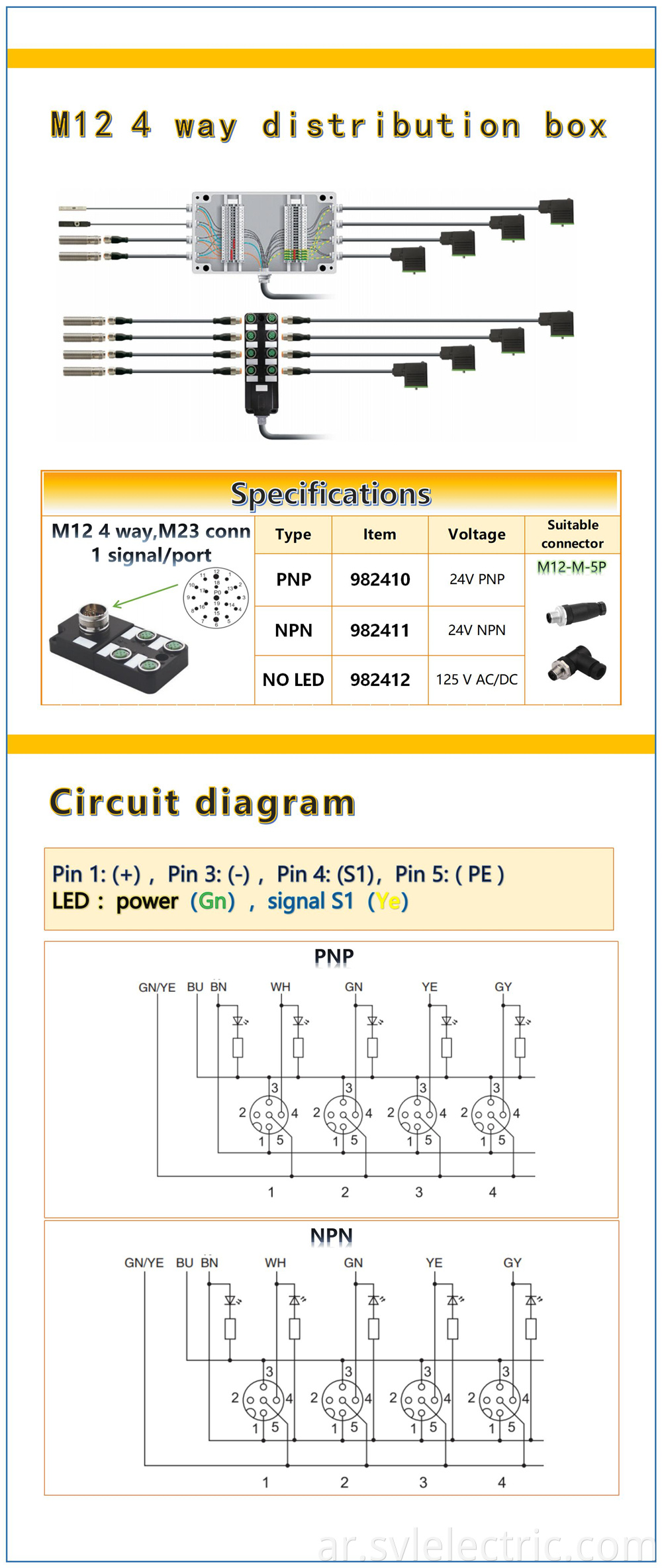 M12 distribution 4 way with M23 connector